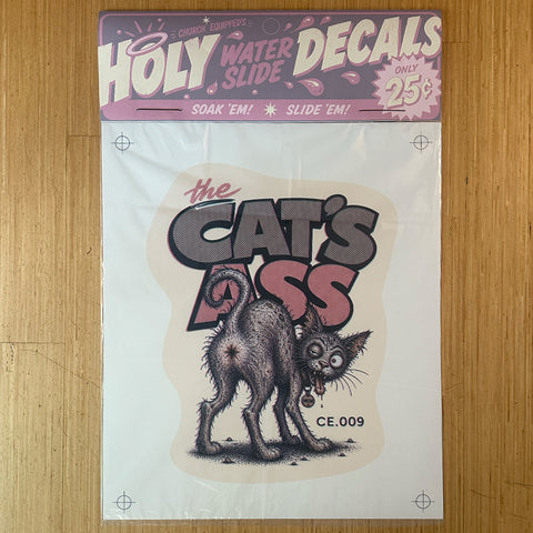 SUPERSIZED Cat's Ass Holy Water Slide Decal print in package