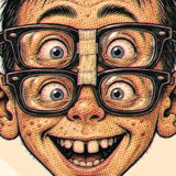 Four Eyes supersized decal print taped horn-rim glasses close-up