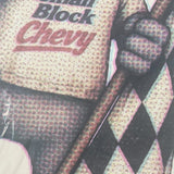 Small Block supersized decal print Small Block Chevy tee and checkered flag close-up