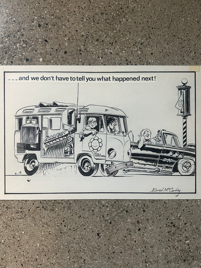 Original Hot Rod CARtoons pen and ink art by Errol McCarthy